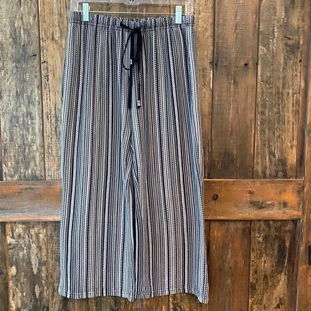 Club Z Collection S Black Stripes Adjustable Sheer Beach Resort Palazzo Pants